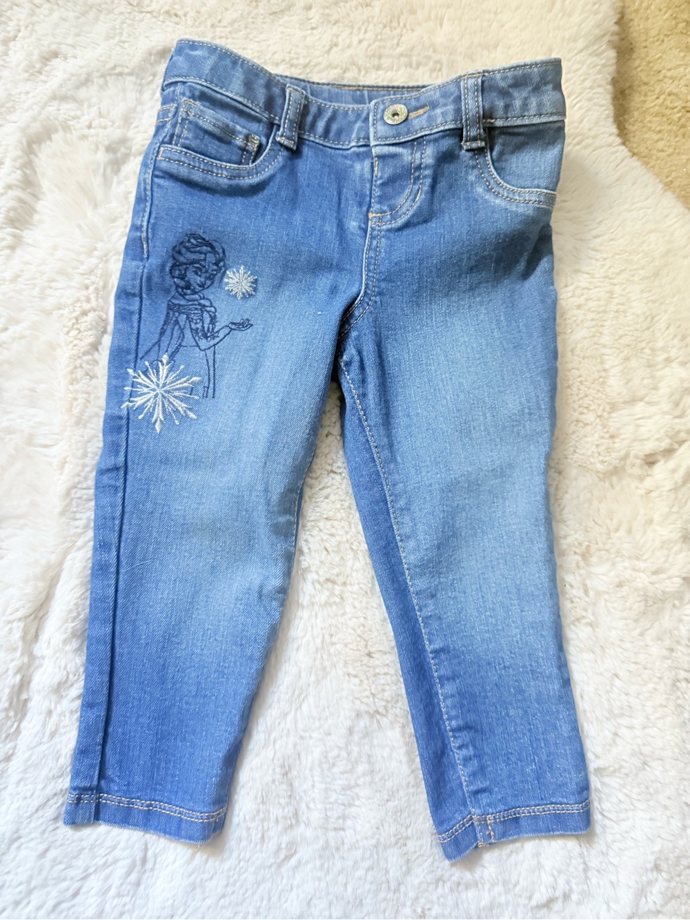 Disney Blue Girls' Denim Jeans with Snowflake Stitching